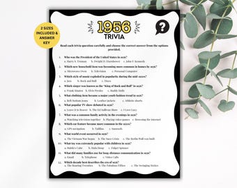 70th Birthday Slogans Game, Retro Seniors Trivia Game, 1956 Trivia Match up Quiz, 70th Birthday Game, 1956 Birthday Games, Born in 1956