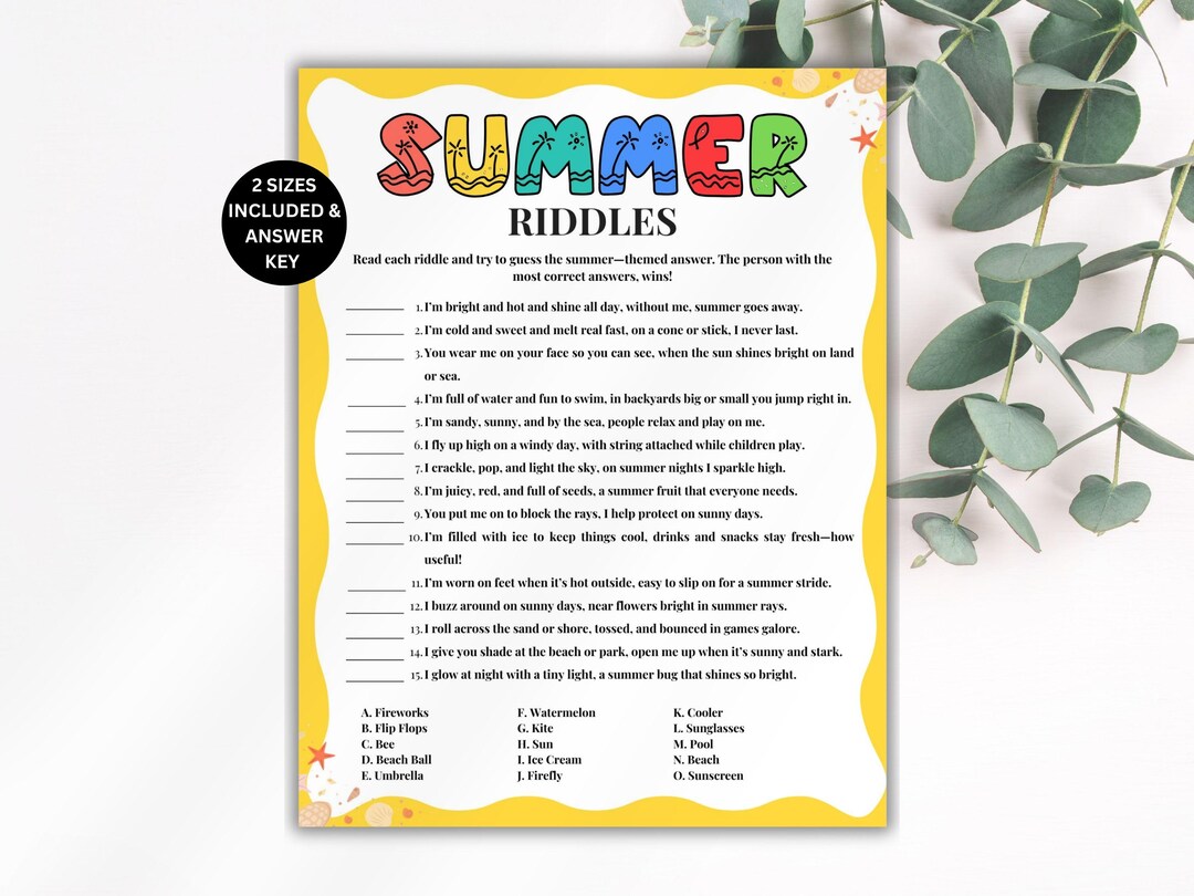 Barbecue Riddles Summer Riddles Game, Summer Party Games, Riddle Me This Game, BBQ Games ...