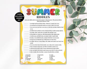 Summer Riddles Game, Summer Party Games, Riddle Me This Game, BBQ Games, Kids Summer Worksheet, Seniors Memory Game