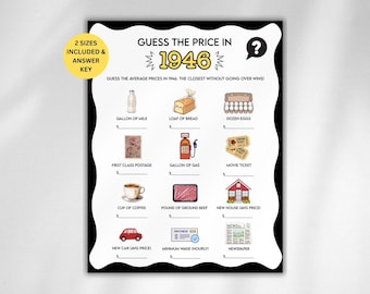 1946 Errate den Preis Spiel, 1946 Geburtstagsspiel für Ihn Sie, 1946 Trivia Spiel, Geboren im 1946 Spiel, 1946 Party Spiele, Geburtstags-Trivia-Spiel