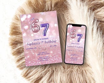 Six Seven Birthday Invitation, 6 7 meme, 7th Birthday Invitation, Editable Canva Template, Digital Download  S67S