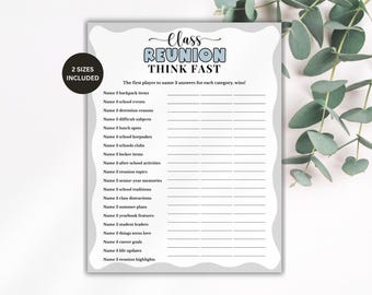 Class Reunion Think Fast Game, Printable Class Reunion Game, Class Reunion Activity, High School Reunion Game, Icebreaker Think Quick
