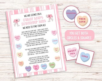 Valentine's Day Candy Heart Scavenger Hunt, Printable Valentines Game, Kids Games, Classroom Game, Preschool Activity, Valentine's Activity