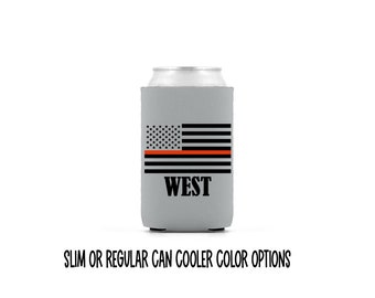 Red line flag personalized with last name - Firefighter - Firefighter can cooler - Fire EMT - Firefighter Paramedic - fire wife - slim -