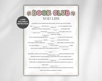 Book Club Mad Libs Game, Book Club Game, Reading Party Games, Book Club Activity, Literary Games, Games for Book Club, Bookish Mad Libs