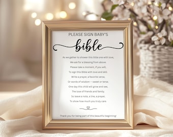 Baby Bibel Zeichen Babyparty Vorlage, Bibel Gästebuch, minimalistische Babyparty Aktivität, druckbares geschlechtsneutrales Bibel Gästebuch BSG1