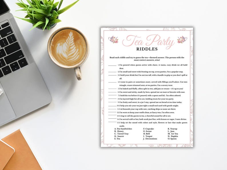 Tea Time Riddles Tea Party Games, Tea Party Riddles, Tea Party Birthday Game, Bridal Tea ...