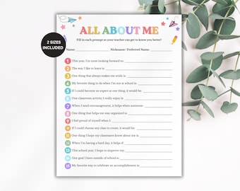 All About Me Worksheet, Printable Back to School Activity, First Day of School Activity, Back to School Game, Classroom Get to Know Me