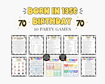70th Birthday Games Bundle, Born in 1956 Birthday Games, 70th Birthday Games for Her Him, 1956 Trivia Quiz, 70th Birthday Party Games