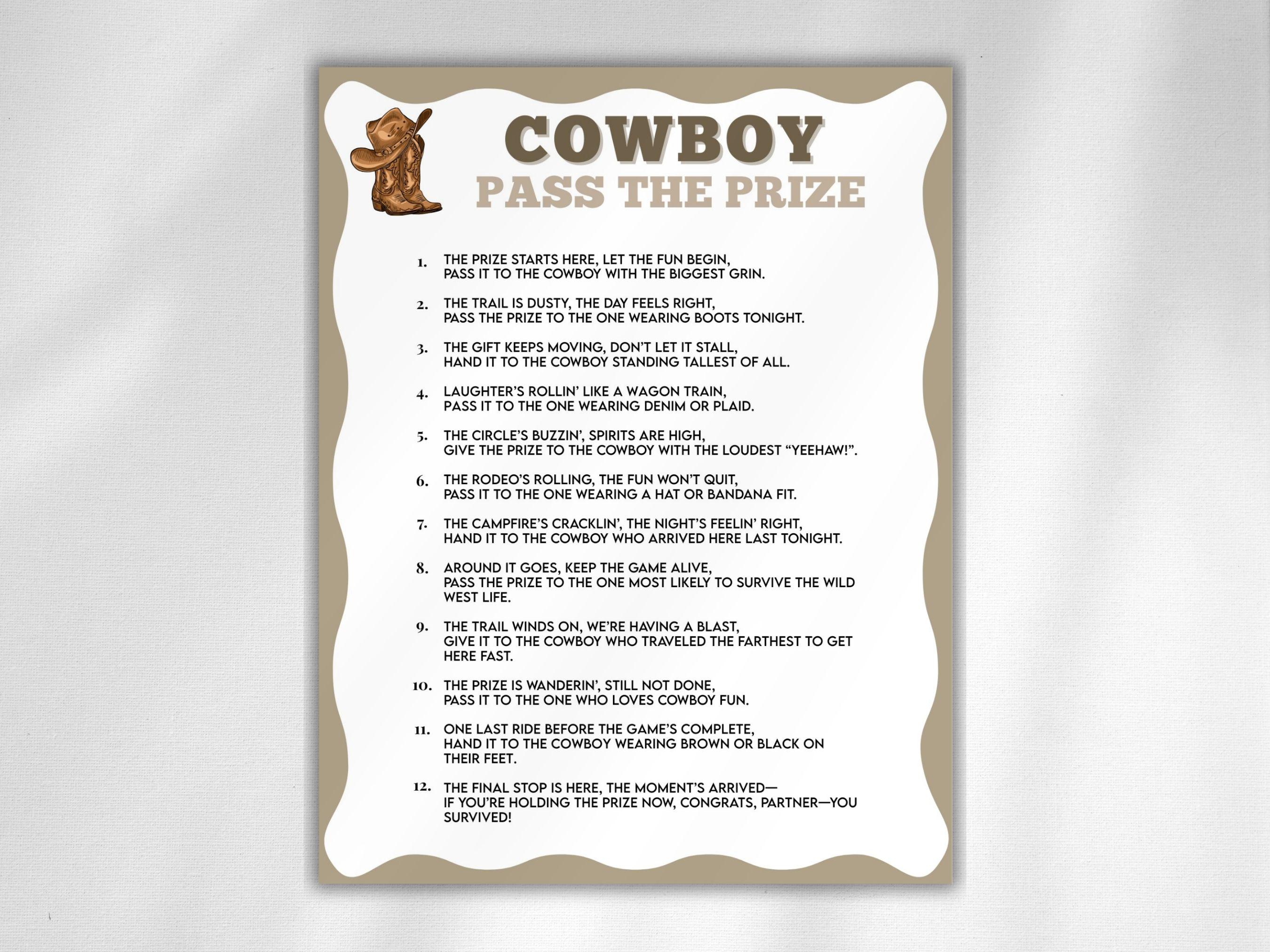 Cowboy Pass the Prize, Western Wild West Rodeo Birthday Party, Pass the ...