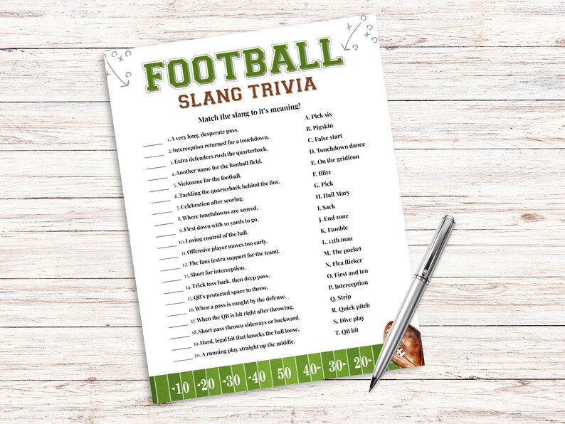 Player Slang Football Slang Trivia Game, Funny American Football Game for Adults ...