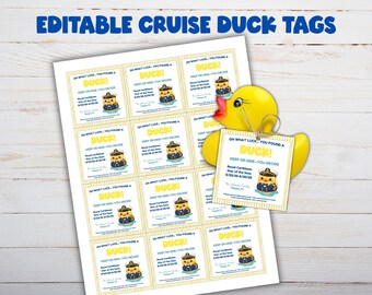 Bearbeitbares Cruise Duck Tag, Cruising Duck Karten, Sie haben eine Ente für Cruise Duck Versteckspiel gefunden, Cruise Label, druckbares Cruise Duck Tag
