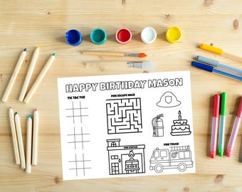 Fire Truck Coloring Page, Fireman Party Activity, Fire Truck Birthday ...