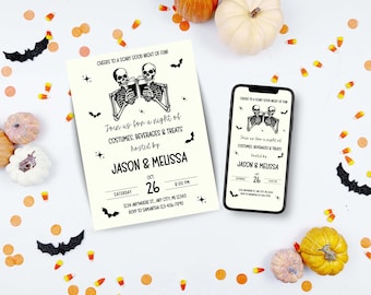 Haunted Skeleton Bash, Halloween Costume Party Invitation, Costumes and Cocktails, Digital Invitation - HT01
