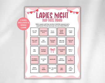 Juego de bingo para una noche de chicas, bingo para una cita incómoda, juego de fiesta para una noche de chicas, bingo para despedidas de soltera, juego para romper el hielo para una noche de chicas