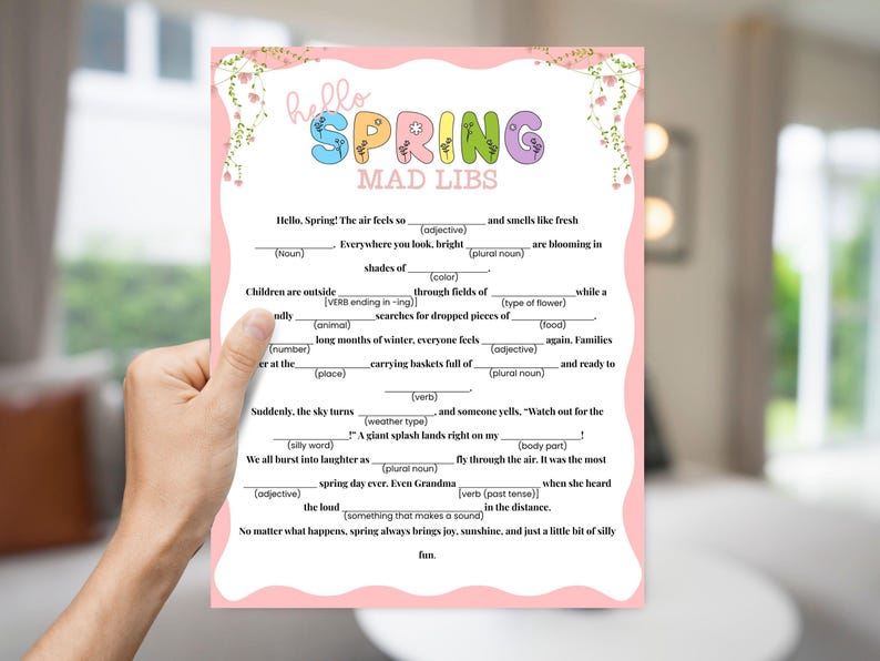 Spring Mad Libs Game, Fun Spring Game for Kids Adults, Spring Party ...