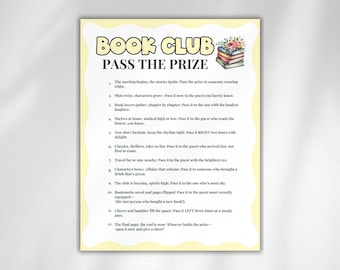 Book Club Pass The Prize, Printable Book Club Games, Book Club Icebreaker Games, Ladies Luncheon, Literary Games, Book Party Games