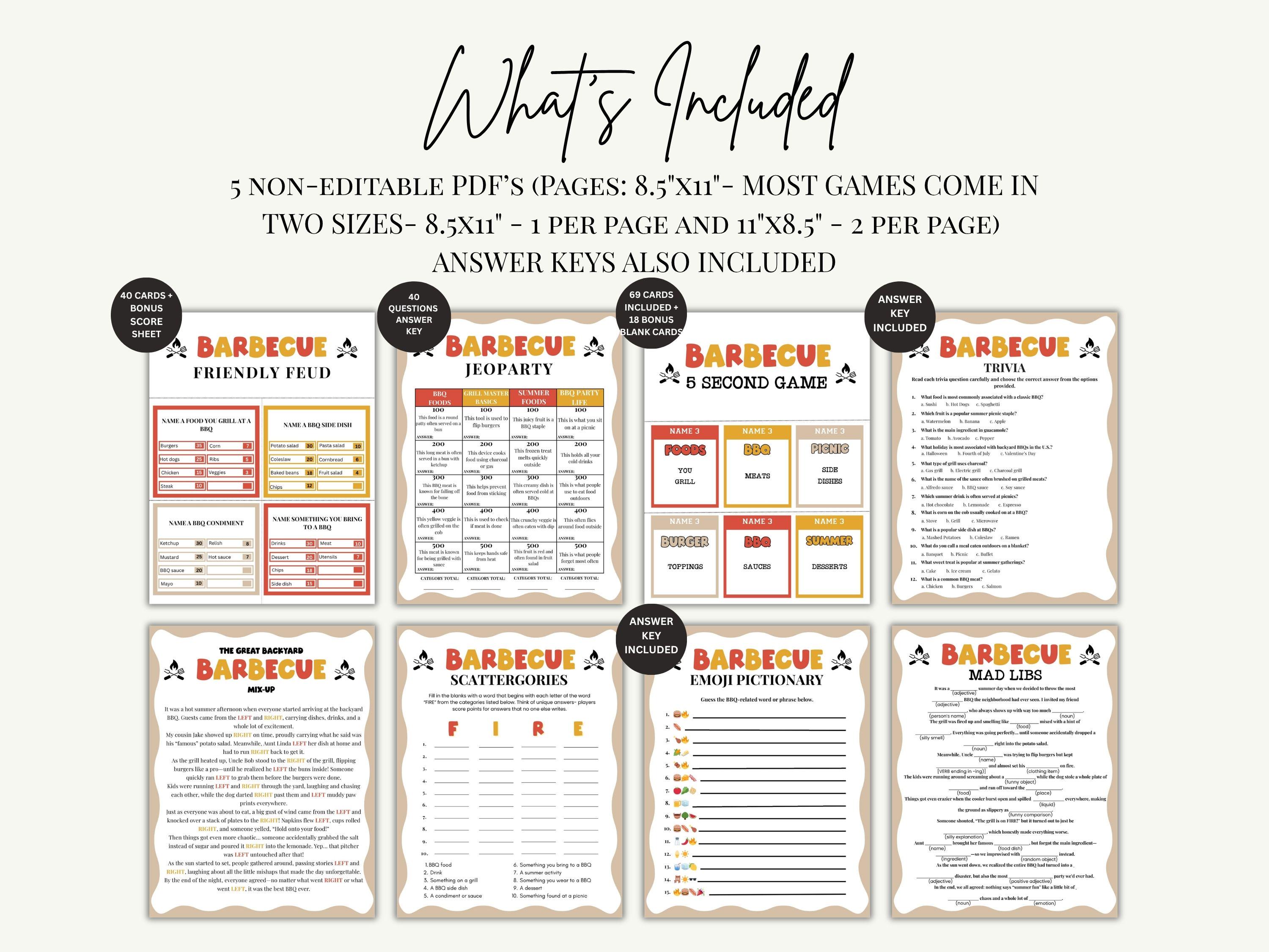 BBQ Party Games Bundle Printable, Summer Activities for Kids Adults ...