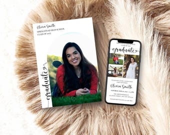 Modern Graduation Announcement Card, Minimalist Senior Announcement Card, Graduation Party Invite, Mobile Graduation Invite, Multiple Photos