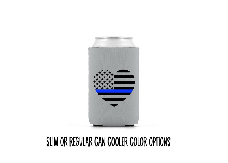 Thin blue line heart can cooler / Law enforcement / Police can cooler / Police lives matter / American flag can cooler image 1