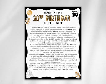 30.Geburtstag Links Rechts Spiel, 30.Geburtstag Pass den Preis, Pass die Gegenwart, Pass die Geschenkbörse, 30.Geburtstagsaktivität, 1996 Geburtstag