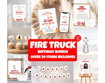Fire Truck Birthday Bundle, Sound the Alarm, Firefighter 1st Birthday Party Decor, Rookie Birthday Decor, Fire Engine Party Invitation F01D