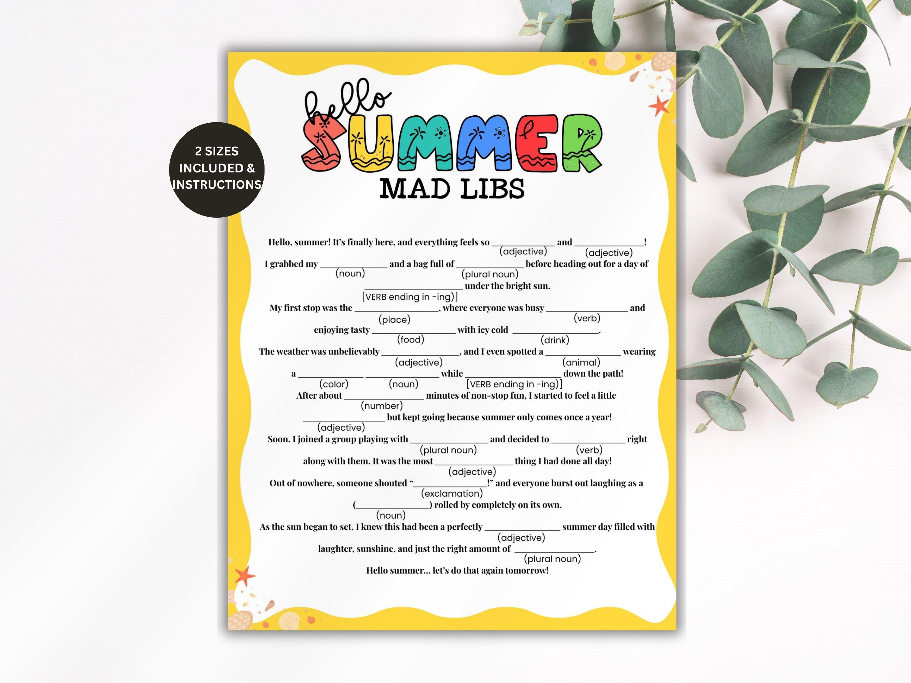 Summer Mad Libs Game, Fun Summer Game for Kids Adults, Summer Party ...