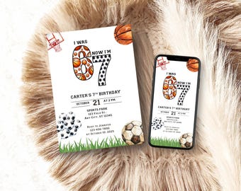 Basketball Soccer Six Seven Birthday Invitation, 6 7 meme, Sports 7th Birthday Invitation, Football Birthday, Sports obsessed S67S