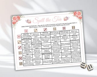 Spill the Tea Game, Tea Party Games, Tea Party Birthday Game, Bridal Tea Party, Ladies Tea Party Activity, Tea Party Dice Game, High Tea