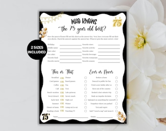 Who Knows The 75 Year Old Best, 75th Birthday Games for Him Her, Birthday Quiz, Birthday Trivia, Printable Birthday Games, Birthday Activity