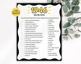 80th Birthday Slogans Game, TV and Radio Trivia Game, 1946 Trivia Match up Quiz, 80th Birthday Game, 1946 Birthday Games, Born in 1946