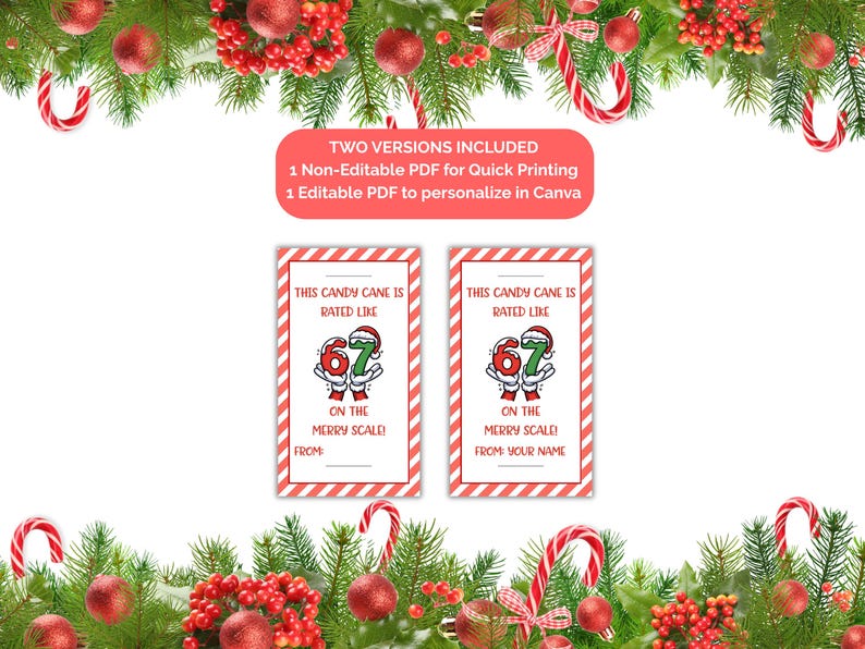 67 Christmas Candy Cane Holder Tag, Printable Holiday Gift Tag ...