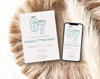 Six Seven Birthday Invitation, 6 7 meme, 7th Birthday Invitation, Editable Canva Template, Digital Download  S67S
