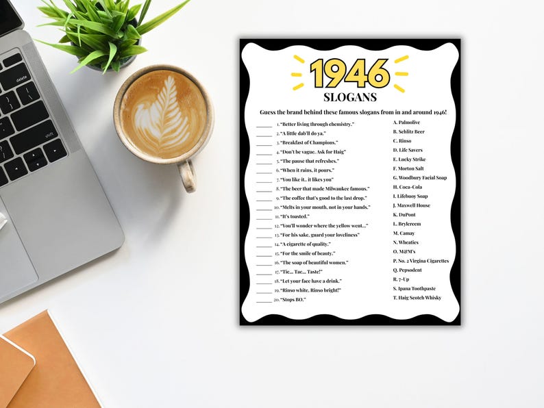 80th Birthday Slogans Game, TV and Radio Trivia Game, 1946 Trivia Match up Quiz, 80th Birthday Game, 1946 Birthday Games, Born in 1946 image 6