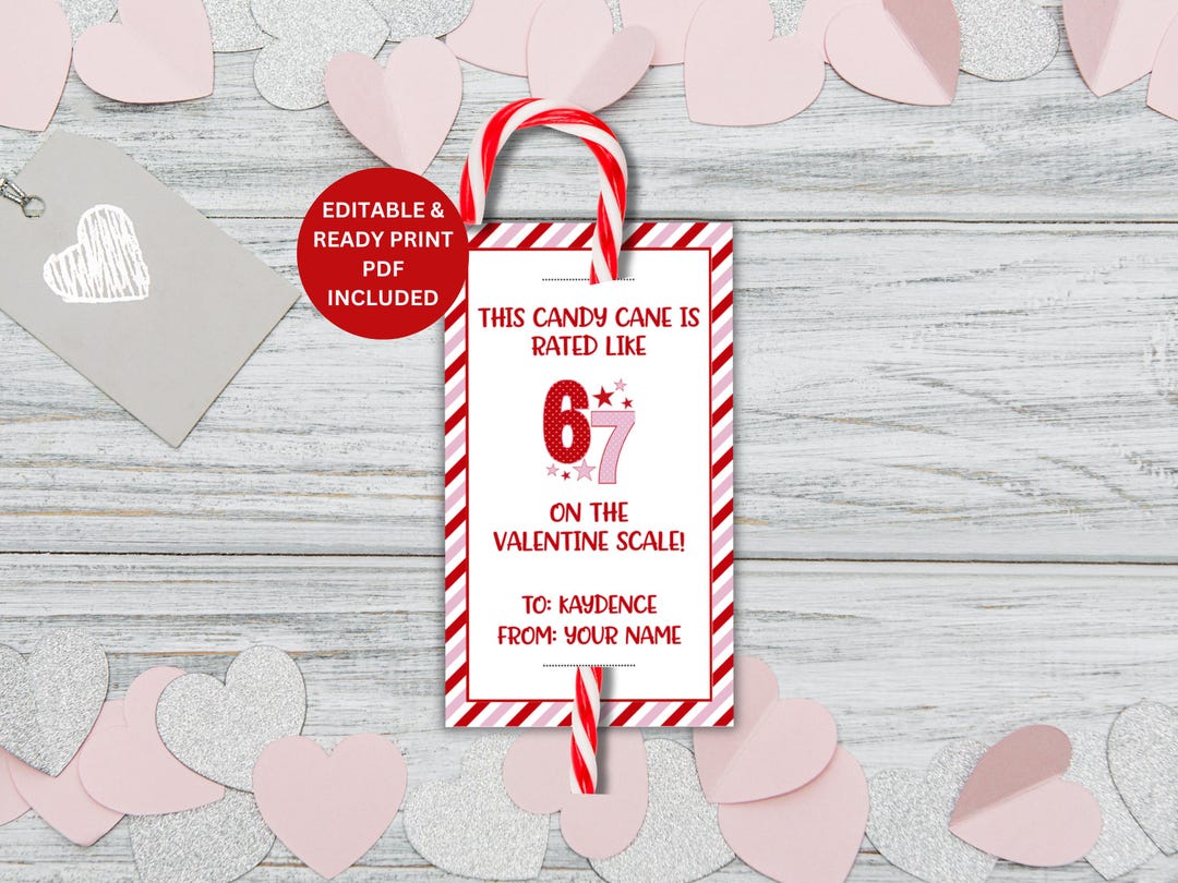 67 Valentine Candy Cane Holder Tag, Printable Valentine Gift Tag ...