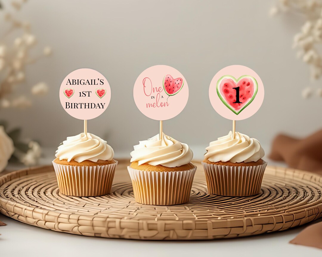 Topper Meilon One in a Melon Birthday Cupcake Toppers - First Birthday - Printable ...