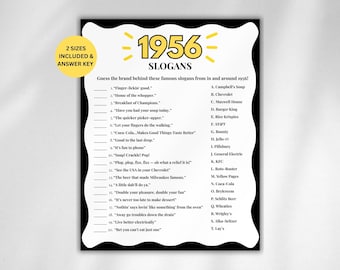70er Jahre Slogans Spiel, TV und Radio Trivia Spiel, 1956 Trivia Match up Quiz, 70er Jahre Geburtstagsspiel, 1956 Geburtstagsspiele, Geboren 1956