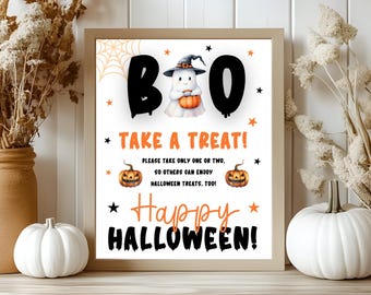 Halloween Sign Trick or Treat, Table Sign for Trick or Treaters, Printable Trick or Treat Candy Porch Sign HT01
