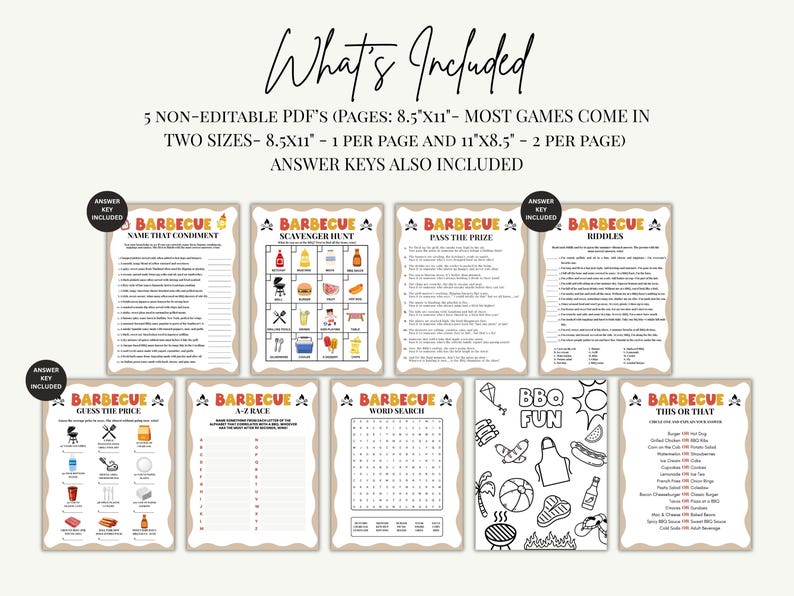 Barbecue Riddles BBQ Party Games Bundle Printable, Summer Activities for Kids Adults ...