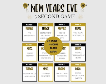 New Year 5 Second Game, Fun New Years Eve Game for Adults Teens, NYE Games, New Years Eve Think Fast Game, Think Quick, New Year Party NG01