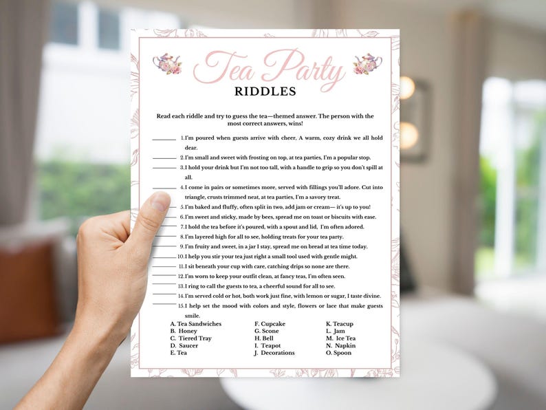 Tea Riddle With Answer Tea Party Games, Tea Party Riddles, Tea Party Birthday Game, Bridal Tea ...
