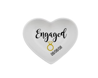 Engaged heart shaped ring dish / personalized with or without date/ wedding ring dish / bride gift / engagement gift / bridal shower gift