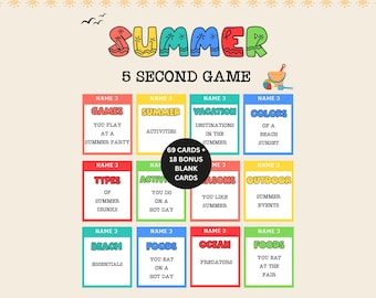 Summer 5 Second Game, Summer Game for Kids Adults, Summer Think Fast Think Quick Game, Classroom Summer Activity, Office Summer Game