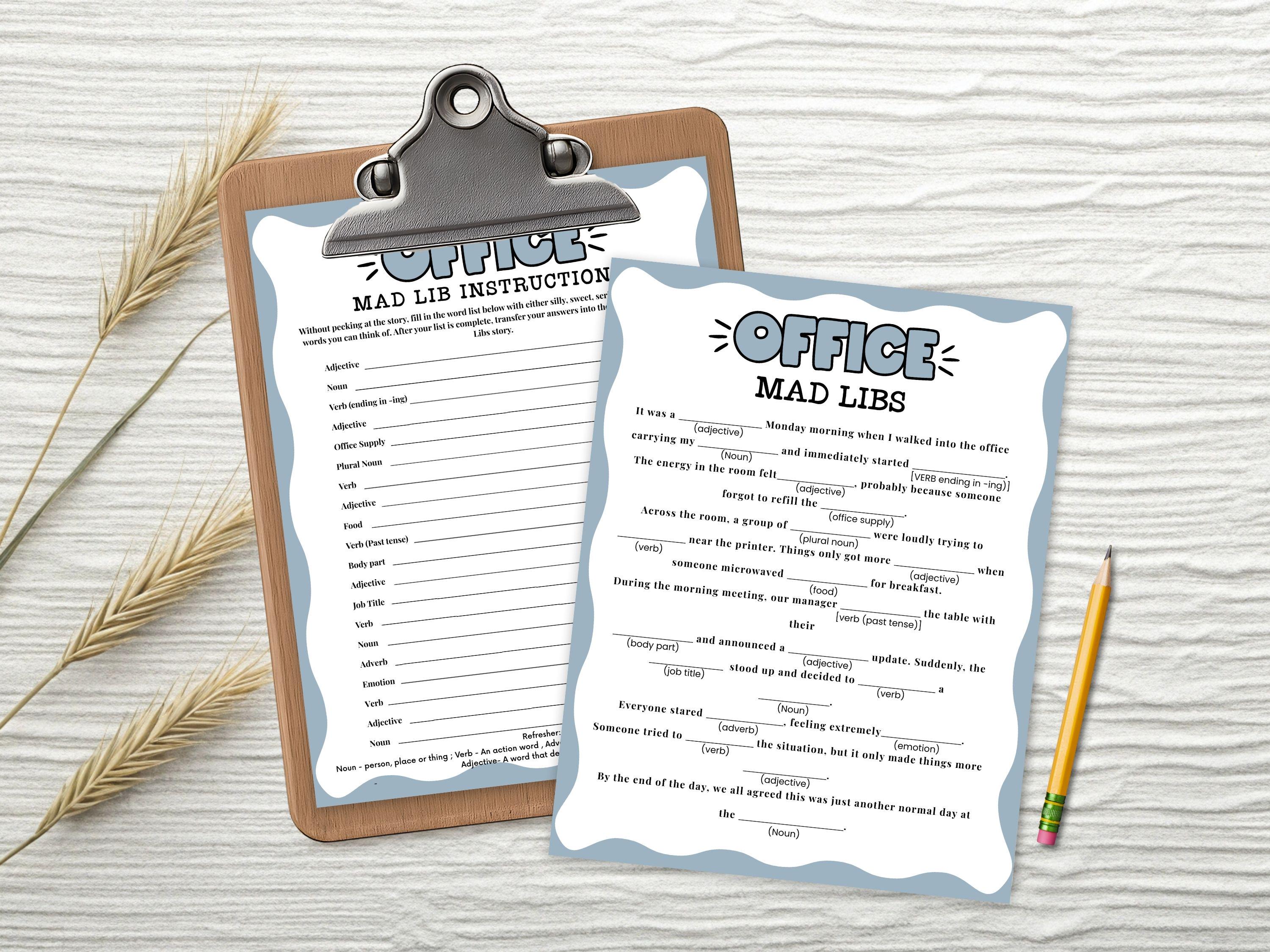 Office Mad Libs Game, Team Building Game for Staff, Workplace ...