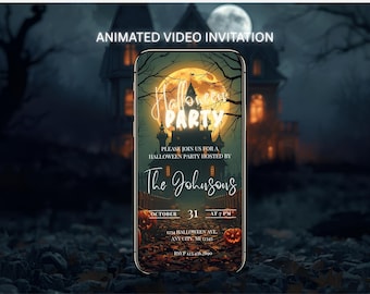 Animated Halloween Party Invitation, Spooky Halloween Digital Video Invite, Costume Party Evite, Digital Download Party,  TG01