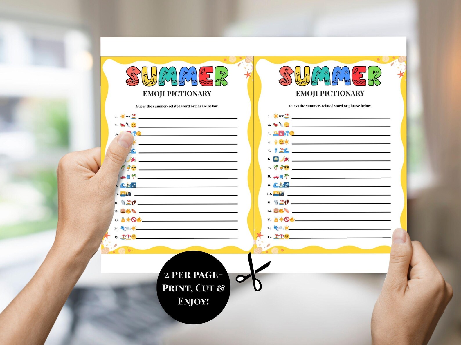Summer Emoji Pictionary Game, Summer Game for Kids Adults, Summer Party ...