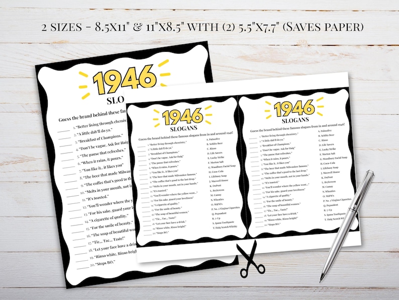 80th Birthday Slogans Game, TV and Radio Trivia Game, 1946 Trivia Match up Quiz, 80th Birthday Game, 1946 Birthday Games, Born in 1946 image 2