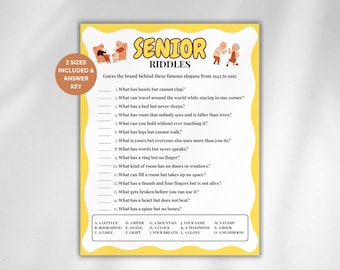 Senior Riddles Game, Games for Senior Citizens, Elderly Icebreaker Games, Seniors Brain Teasers, Senior Party Games, Seniors Memory Game