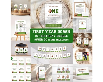 First Year Down Birthday Bundle, Football First Birthday Party, Rookie Year Football Birthday Decor, First Down Birthday Invitation