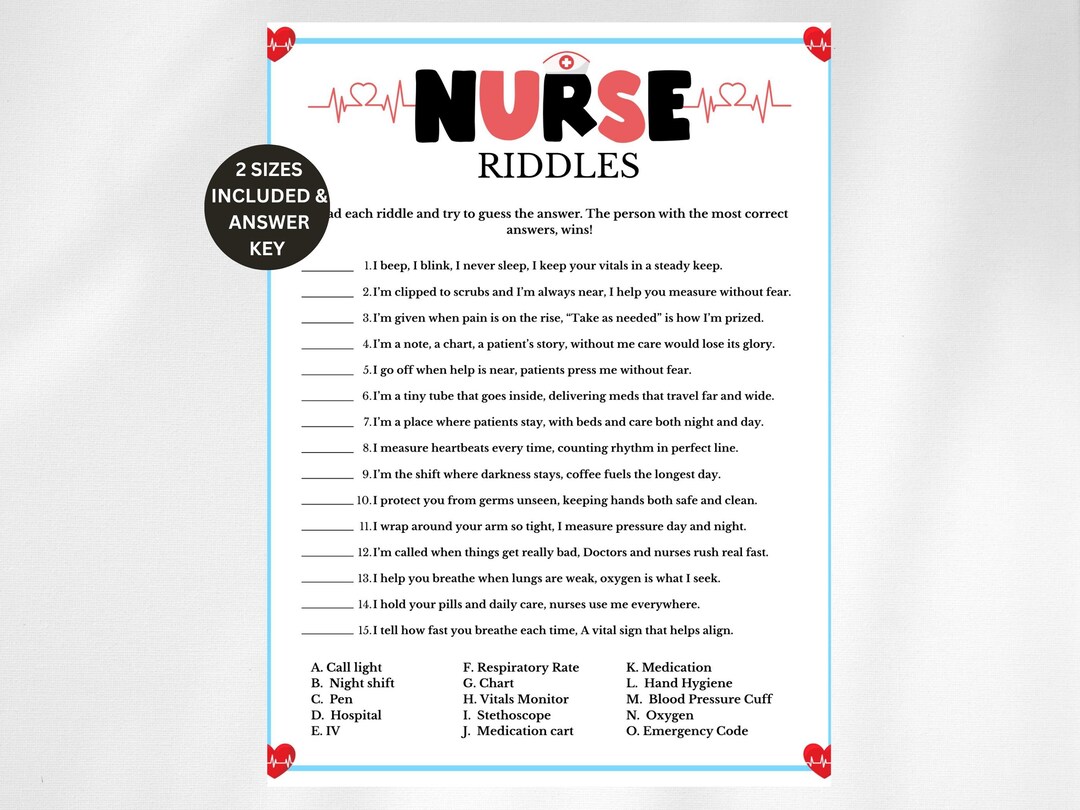 Nurse Party Game, Medical Riddles Jokes, Nurse Graduation Game, Nurse ...
